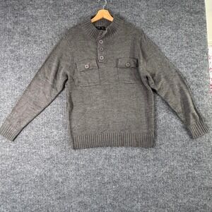 True Rock Mens L Gray Mock‎ Neck Knit Sweater Pullover Preppy Utility Ivy League